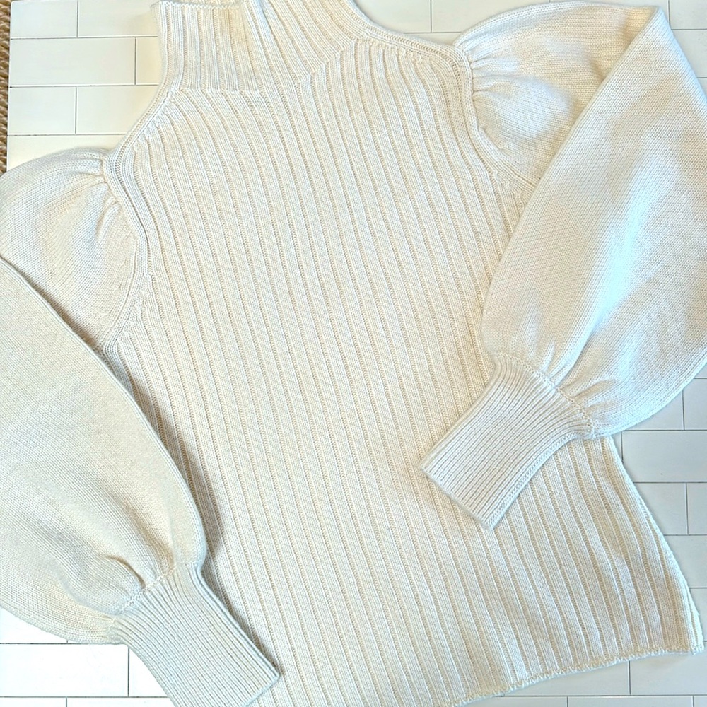 ANN MASHBURN Denise 3-Ply Ivory Cashmere Mock Turtleneck Sweater
